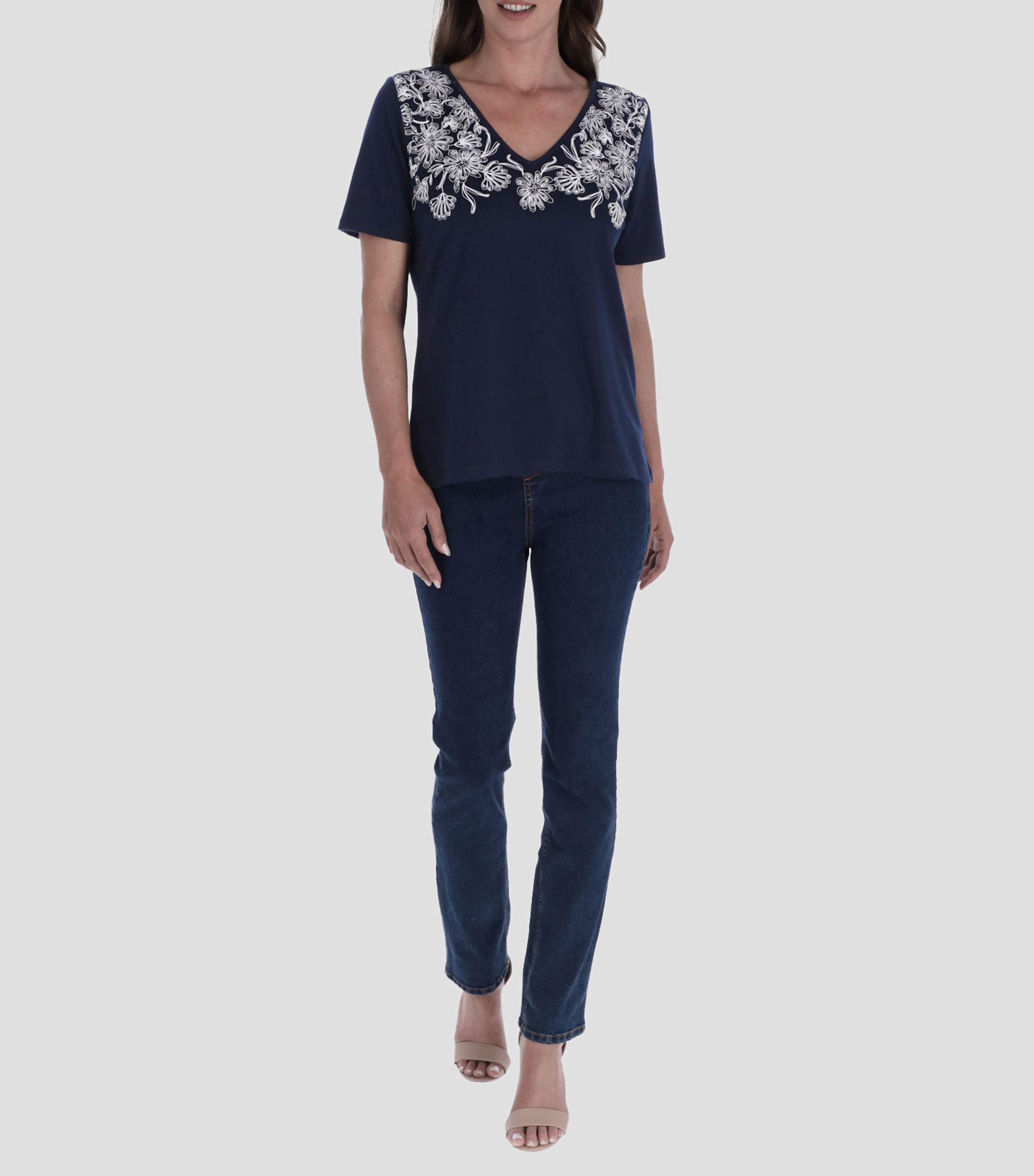 Blusa con flores manga corta Mujer